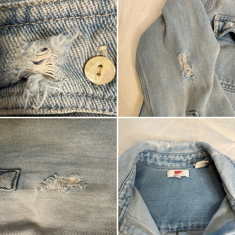 Levi’s Distressed Light Wash Denim Button Down Shirt 100% Cotton Women’s Medium - Picture 7 of 11